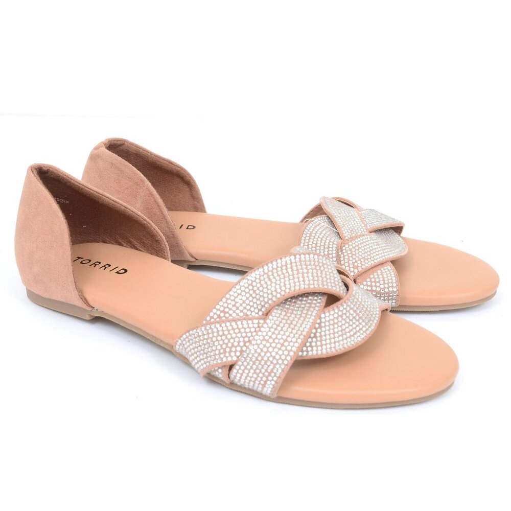 Torrid Blush Faux Suede Rhinestone Twist Slide (Wide Width) 8.5 NEW Bling Formal